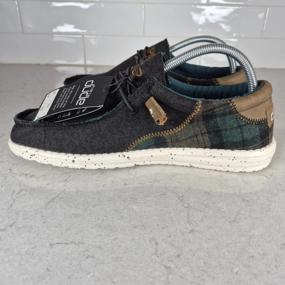 Hey Dude Wally Tartan Green Plaid Wool Moccasin Size 9 Green Mens